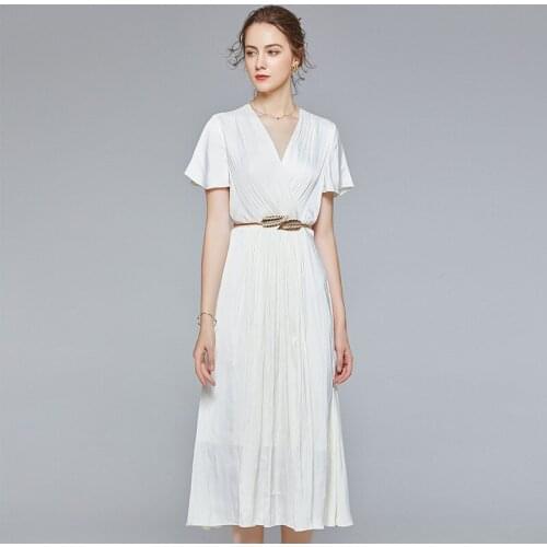 White Grey Purple Chiffon Silk Dresses Women Fashion 2021 Summer Long Casual Sexy Office Work Daily Dress Plus Size Slim A Line