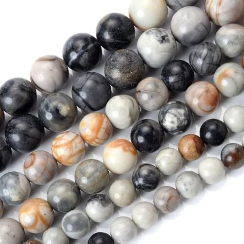 Natural Picasso Stone Bead for Jewelry Making Round Loose Spacer Bead for DIY Charm Bracelet Necklace Accessories 4/6/8/10/12mm