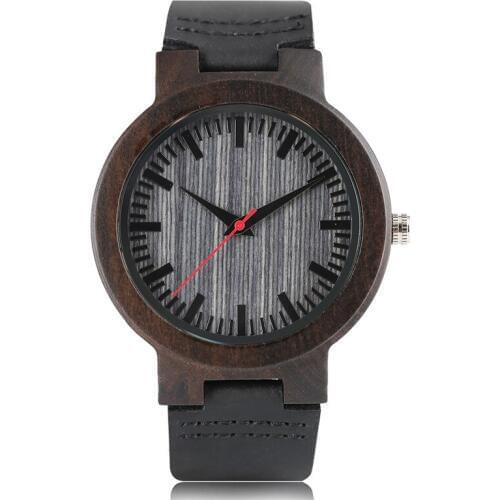 Cool Ebony Wood Watches Nature Bamboo Case Strip Pattern Genuine Leather Band Strap Quartz Luxury Mens Watch Creative Gift Item