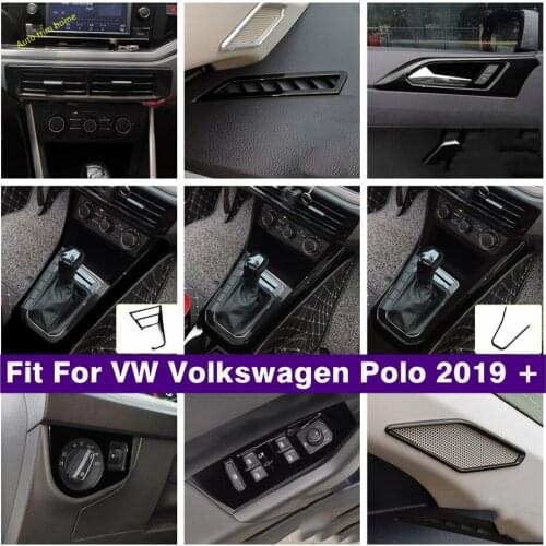 Black Interior Refit Kit Lift Button / Pillar A Speaker / Air AC / Gear Box Panel Cover Trim For VW Volkswagen Polo 2019 - 2021
