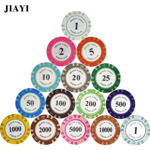 JIAYI Crown Poker CHips Monte Carlo Design Clay Poker Chip Casino Baccarat Chips Inner Metal with Trim Sticker 10Pcs Dropship