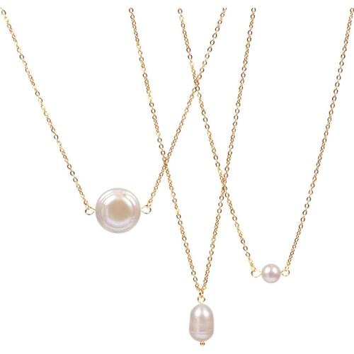 EYIKA Romantic Irregular Freshwater Pearl Pendant Necklace Gold Color Clavicle Chain Temperament Wedding Gifts Jewelry for Women