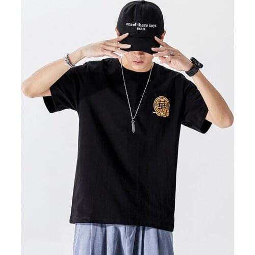 Summer Chinese dragon Crew neck Embroidery Tee Hiphop loose T-shirt Jogger Harajuku Streetwear Fashion Techwear michalkova