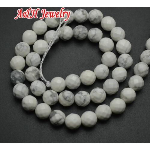 High Quality Faceted White Howlite Howlite Round Beads 16'' Jewelry Making Materials 10pc/lot