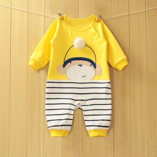 Baby Romper Spring Autumn Mew Girl Infant Long Sleeve Striped Cartoon Jumpsuit 0-12 Months Boy Clothing