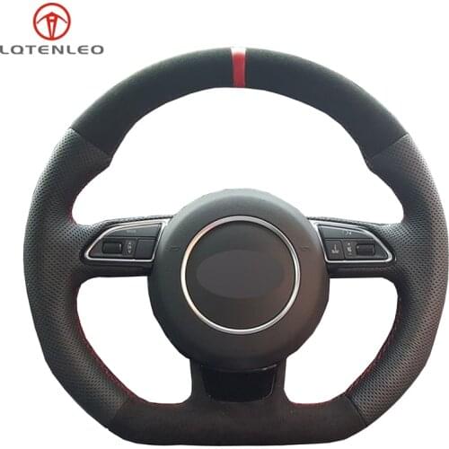 LQTENLEO Black Genuine Leather Suede DIY Hand Car Steering Wheel Cover For Audi A5 A7 RS7 S7 SQ5 S6 S5 RS5 S4 RS4 S3 2012-2018