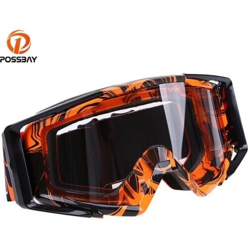 POSSBAY Motorcycle Goggles Glasses Orange Multi Color Ski Goggles Motocross Goggles Helmet Punk Cycling Motorbike Eyewear