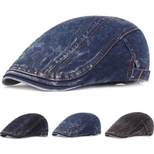 Men’s Denim Driving Golf Cap Classic Visor Hat Outdoor Adjustable Newsboy Hats HATCS0381
