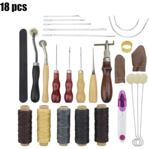 18x Leather Craft Punch Tool Kit Stitching Carving Working Sewing Saddle Groover Leathercraft Tools Set Kit DIY