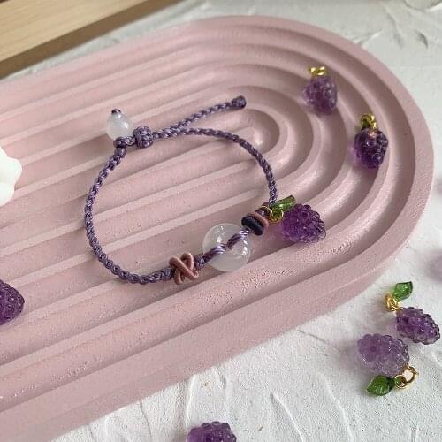 Natural Amethyst Grape Pendant White Chalcedony Lucky Knot Hand-woven Rope Bracelet Bangles Healing Charm Gift for Women Jewelry