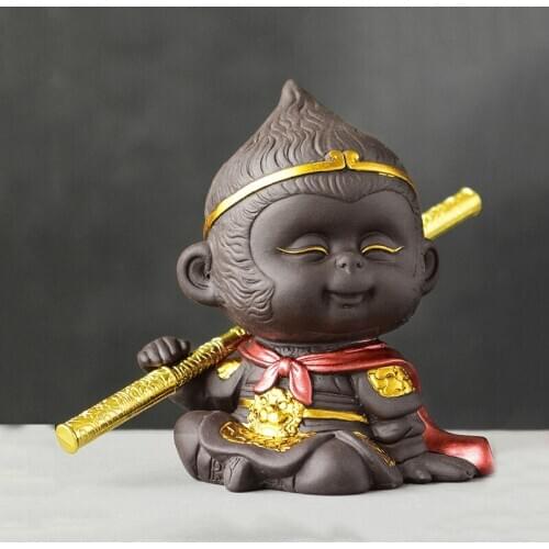 Natural Purple Clay Tea Pet Handmade Monkey Statue Fish Tank Decor Bonsai Tea Ceremony Decoration Crafts Teaware Accessories Art