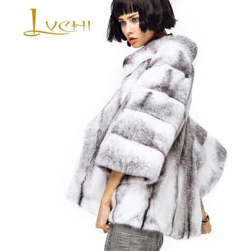 LVCHI Winter 2019 Import Swan Velvet Cross Mink Coat Natural Fur Coat Womens Mandarin Collar Causal Long Loss Skirt Mink Coats