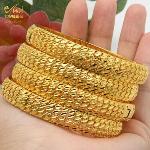 New Dubai Gold Plated Bracelet For Women 24K Gold Color Luxury Designer Wholesale African Bangles Wedding Indian Jewelry Gift