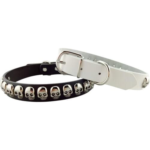 Genuine Leather Pet Dog Collar Skull Studded Adjustable Cat Collars Necklace Accessories For Small Medium Large Dogs Pitbull 10E