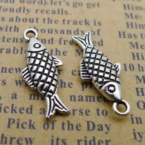 200pcs Fish Charms 9mm x 20mm DIY Jewelry Making Pendant antique silver color