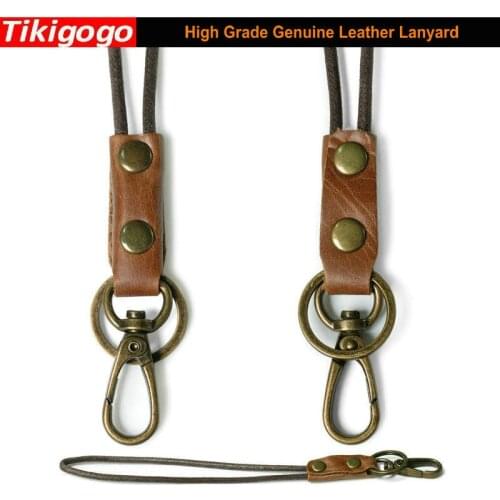 Genuine Leather Lanyard for mobile phone badge keys id credit work card holder wrist neck lanyard strap key ring chain keychain