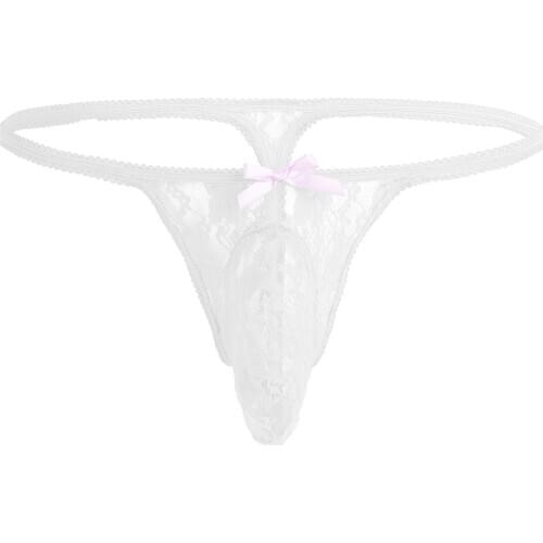 Sexy Men Underwear Lace Thong Tanga Bikini G String Bulge Pouch Transparent Briefs Underpants Open Butt Lingerie Male Panties