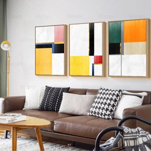 Nordic Poster White Yellow Orange Abstract Geometric Canvas Painting and Print Unique Wall Art Decor Pictures for Living Room