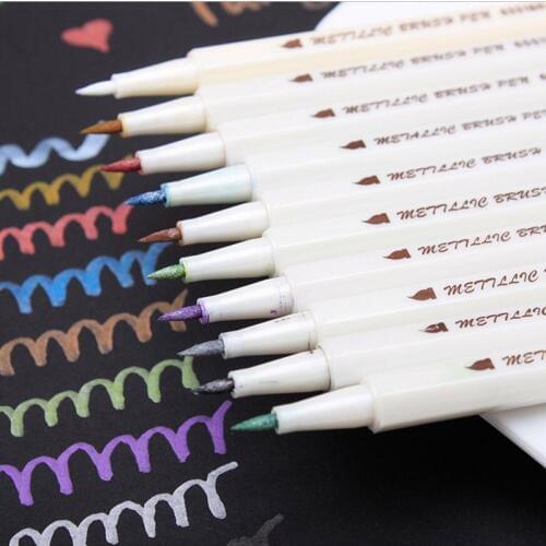STA 10Colors/Box Metallic Marker Pen DIY Scrapbooking Crafts Soft Brush Pen Art Markers For Stationery School Supplies