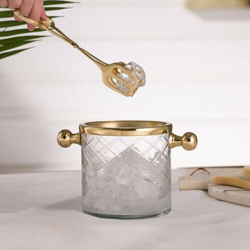 Glass ice bucket With ice clip Dinner table Champagne wine wine set Handmade brass Classic fashion Storage bucket Simplicity