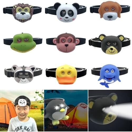 Lovely Child LED Headlight AAA Battery Animal Shape Cute Headlamp Flashlight on Head for Boy Girl Camping Kids Creative Gift