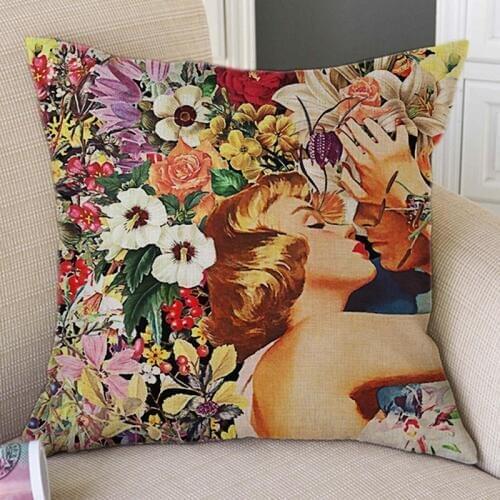 Vintage Classic Kiss Hug in Flowers Sofa Throw Pillow Cover Floral Cuddle Lovers Home Decorative Cushion Covers Fashion Pillows