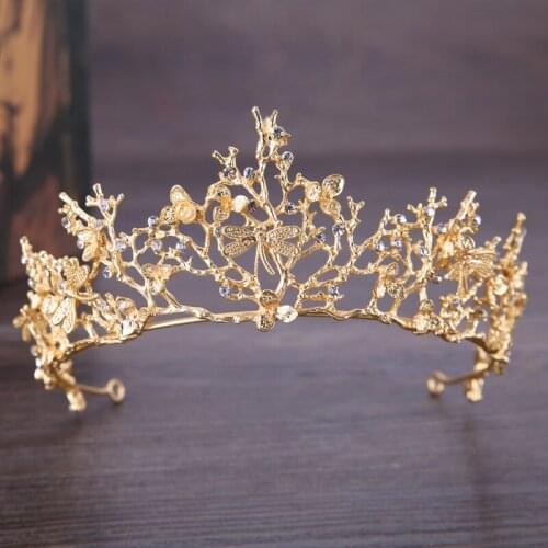Vintage Wedding Crown Butterfly Rhinestone Crystal Crown Bridal Wedding Hair Accessories Princess Crown Headdress Handmade Gifts