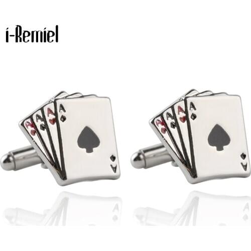 Poker 4A Cufflinks for French Shirts Mens Punk Square Zinc Alloy Metal Male Delicate Cuff Links Button Wedding Jewelry Men Gifts