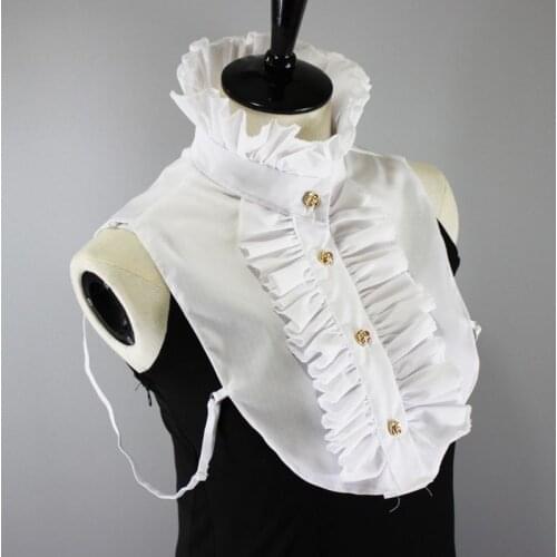 Womens Victorian Steampunk Vintage Palace Half Shirt Blouse Stand-Up Lotus Ruffles Golden Button Down False Fake Collar