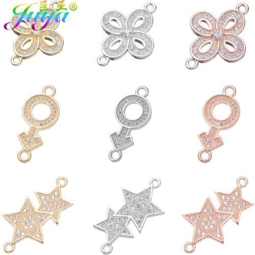 Juya DIY Women Fashion Jewelry Findings Handmade 2 Loops Femal Male Symbol Flower Charm Connectors For Bracelets Earrings Making