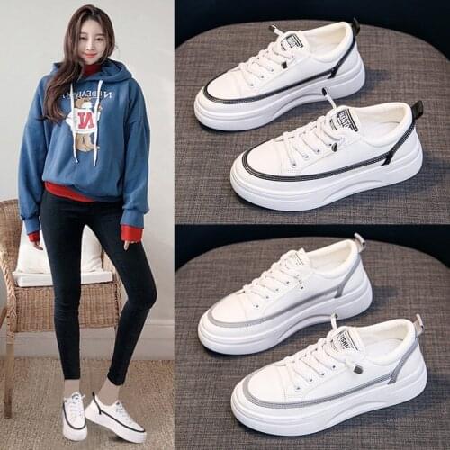 Thick-soled White Shoes for Women 2021 New Leather Waterproof Vulcanized Sneakers Ladies Casual Trainer Lace-up Zapatos De Mujer