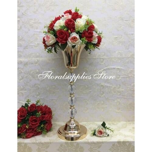 60CM Height Gold Metal Crystal Flower Vases Wedding Table Centerpiece Flowers Rack For Marriage Home Decor 10 PCS/LOT