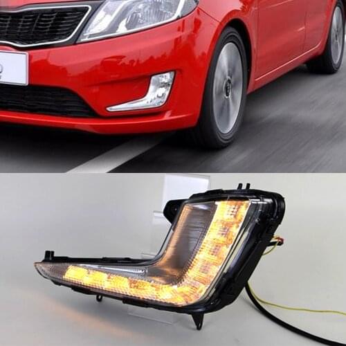 Car Flashing 1 Pair LED DRL Daytime Running Light For KIA Rio K2 2011 - 2014 Daylight yellow Signal fog lamp Styling lights