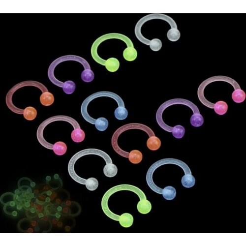 10PCS/20PCS Luminous Acrylic Body Piercing Jeweller Horseshoe Septum Piercing Nose Lip Ring Ear Smiley Bar Choose