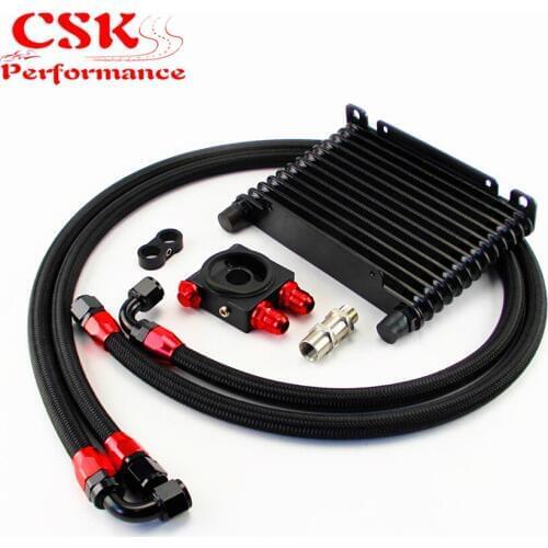 10AN 32MM 13 Rows Universal Engine Oil Cooler+73 degree Thermostat Sandwich Plate kit