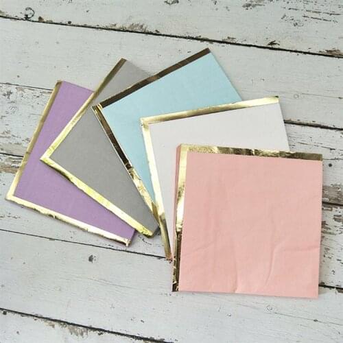 16pcs Golden-edged Napkins Color Tissue Disposable Paper Towel Party Supplies for Wedding Birthday Festival (Random Color)