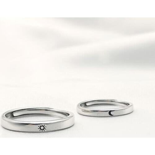 2Pcs Sun and Moon Lover Couple Rings Set Promise Wedding Bands for Him and Her