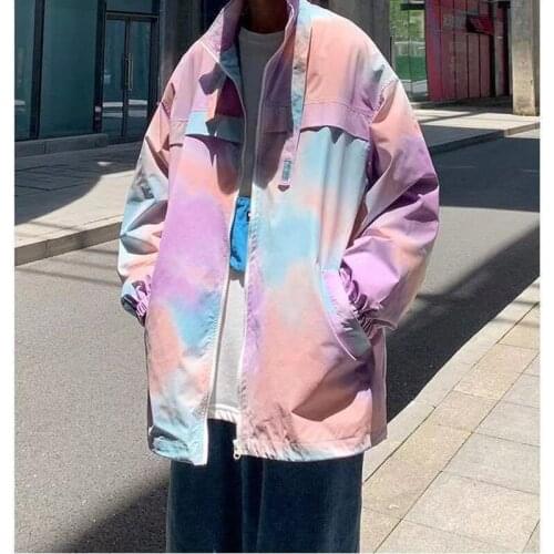 2021 Mens Gradient Color Work Jacket Fashion Trend Streetwear Jackets Hip Hop Style Outerwear Dyed Clothes Coats Size M-2XL