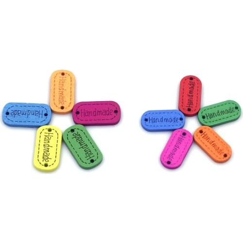 30PCS Mixed Wood Sewing Buttons 2 Holes “Handmade” Engraved Connectors DIY Crafts Scrapbooking Clothes Gift Knitting Accessories