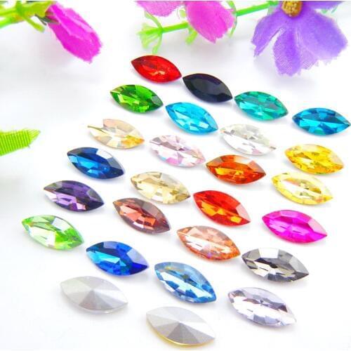 8 sizes nice glass Crystal strass horse eye Navette Marquise shape Glue on rhinestones ornament accessories diy trimming