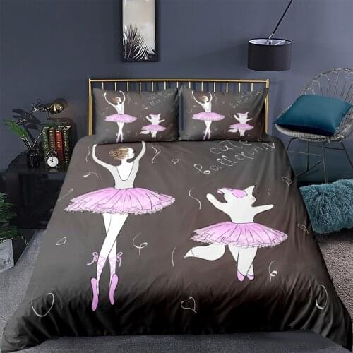 Ballet Girl Printed Duvet Cover Black White Bedding Set Pillowcase 3D Quilt Cover Girl Bedroom Single Double Queen King Size