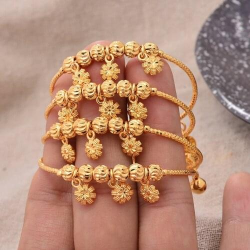 3-10 years Old France Gold Color Bangles For Baby Girls Zircon Stone Adjustable Bracelets Cold Color Bangles Child Jewelry Gift