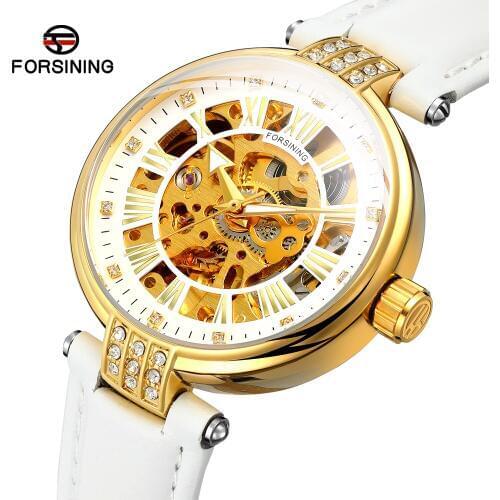 2019 Fashion Forsining Top Brand Lady Diamond Automatic Women Watch Montre Femme Gold Skeleton Relogio Feminino Brand Star Clock