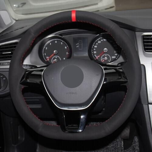 Black Genuine Leather Suede Car Steering Wheel Cover For Volkswagen VW Golf 7 Mk7 New Polo Passat B8 Tiguan Sharan Jetta