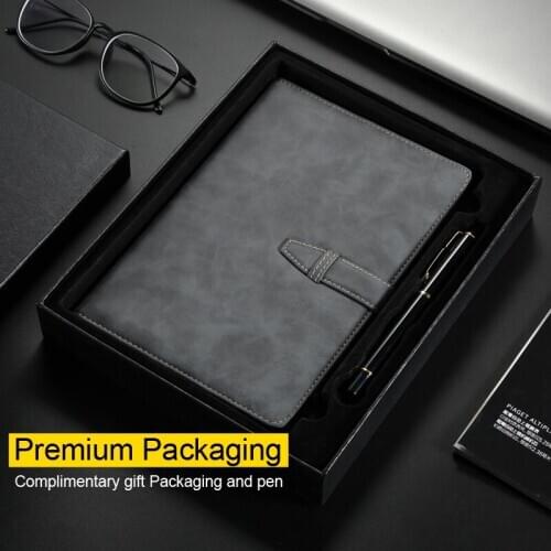 Gift Packaging Top-Grade Business Leather Notebook Planner Agenda Diary Papelaria Notepad Journal Note Book Give Away Pen
