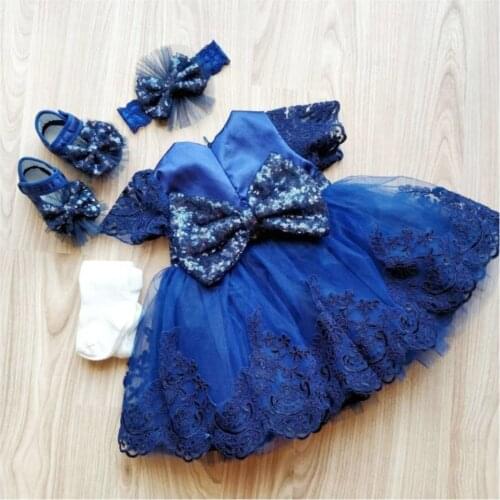 Pugi Baby Girl Navy Blue Gauze Dress