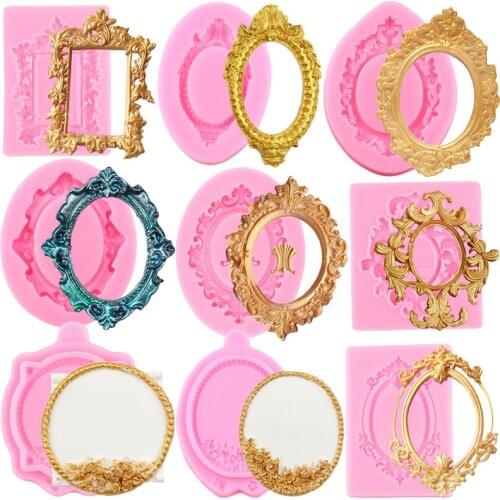 DIY Mirror Fondant Cake Decorating Tools Frame Cupcake Chocolate Wedding Cake Border Silicone Molds Kitchen Baking Moulds