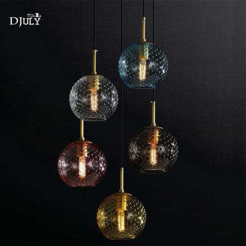 Postmodern designer ripple color glass pendant lights villa stairs suspended led luminaire home deco copper hanging lamp fixture