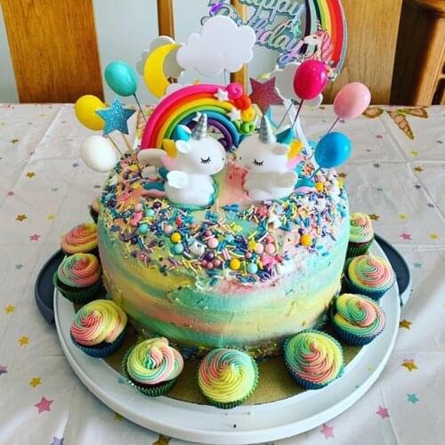 Unicorn Cake Topper Rainbow Cloud Balloon Cupcake Topper Birthday Party Decor Baby Shower Wedding Cake Decorations Unicorn Party