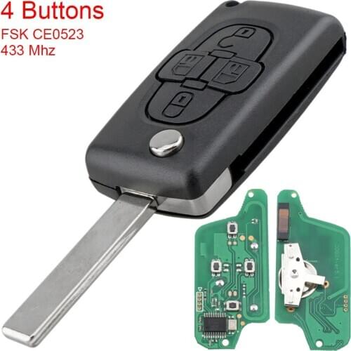 FSK 433Mhz 4 Buttons Flip Folding Remote Key Fob Control with ID46 Chip and HU83 Blade CE0523 Fit for Peugeot 1007 Citroen C8